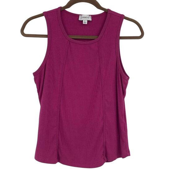 Evereve Ribbed Tank Top Size L Fuchsia Crewneck Stretch Sleeveless Casual Modal - Picture 2 of 12